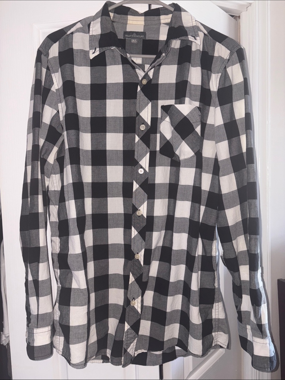 L.L. Bean Black and White Buffalo Plaid Button-Down Shirt